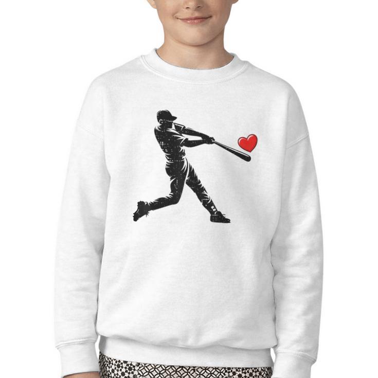 Valentines Day Baseball Batter Silhouette Heart Men Boys Kid Youth Crewneck Sweatshirt
