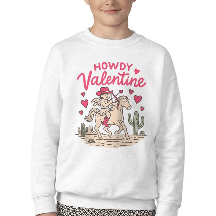 Valentine’s Day Western Life Cowboys Cupid Howdy Valentine Raglan Baseball Tee Youth Crewneck Sweatshirt