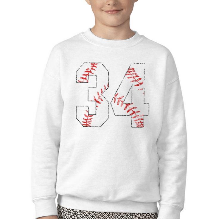 Vintage Distressed Baseball Number 34 Jersey Player Uniform Youth Crewneck Sweatshirt