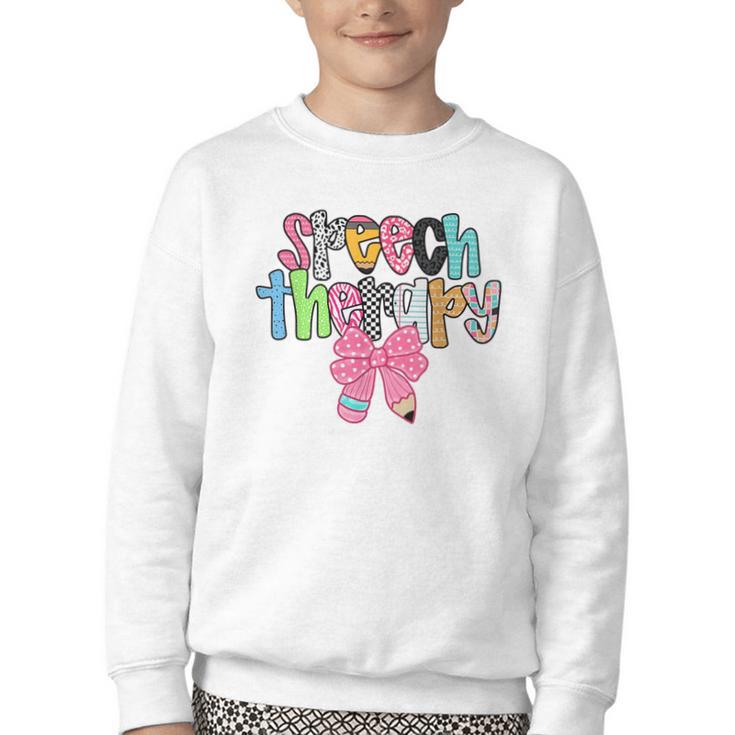 Women Speech Therapy Coquette Bow Pencil Back To School SLP Youth Crewneck Sweatshirt
