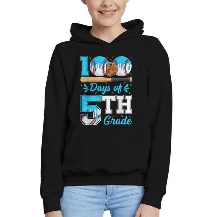 100 Days Of 5th Grade Baseball 100th Day Of School Boys Kids Graphic Youth Hoodie