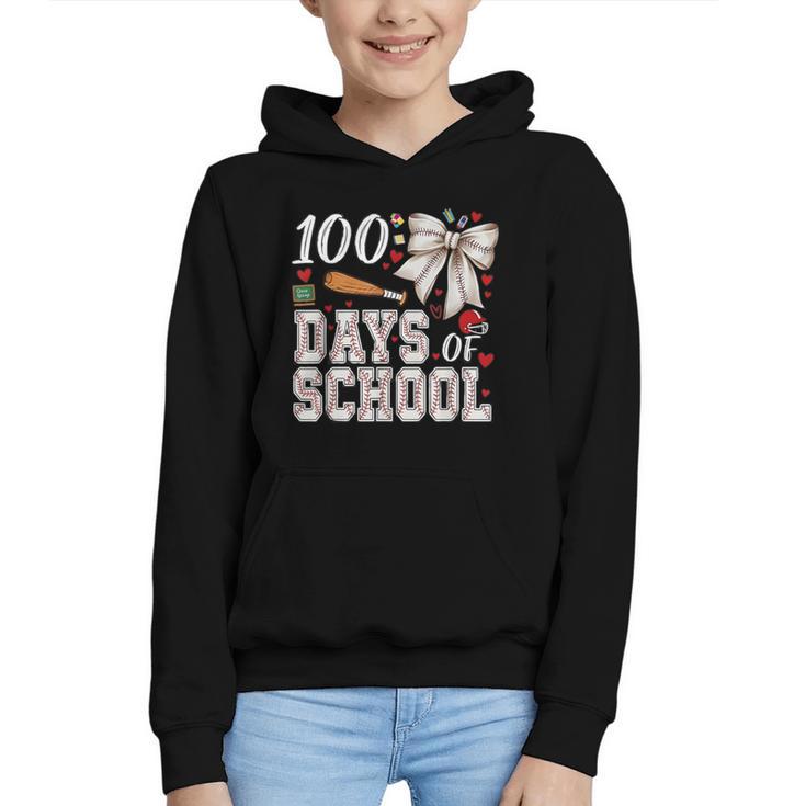 100 Days Of School Baseball 100th Day Of School Coquette Bow Graphic Youth Hoodie