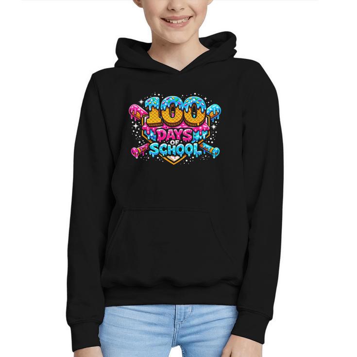 100 Days Of School Baseball Drip Ice Cream Costume Teachers Graphic Youth Hoodie