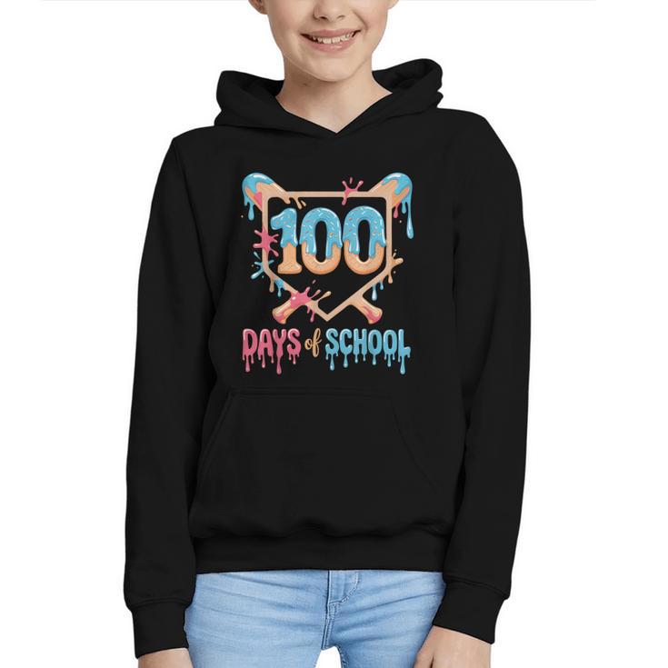 100 Days Of School Baseball Drip 100 Days Of School Graphic Youth Hoodie
