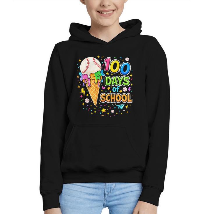 100 Days Of School Baseball Ice Cream Drip Boys Kids Player Graphic Youth Hoodie