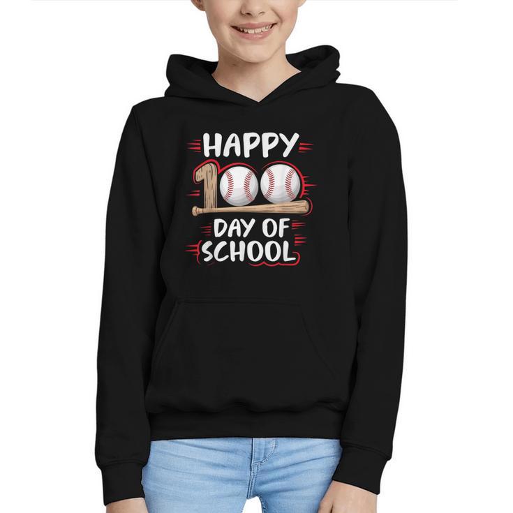 100 Days Of School Baseball Theme Kids Teens Boys 100th Day Graphic Youth Hoodie