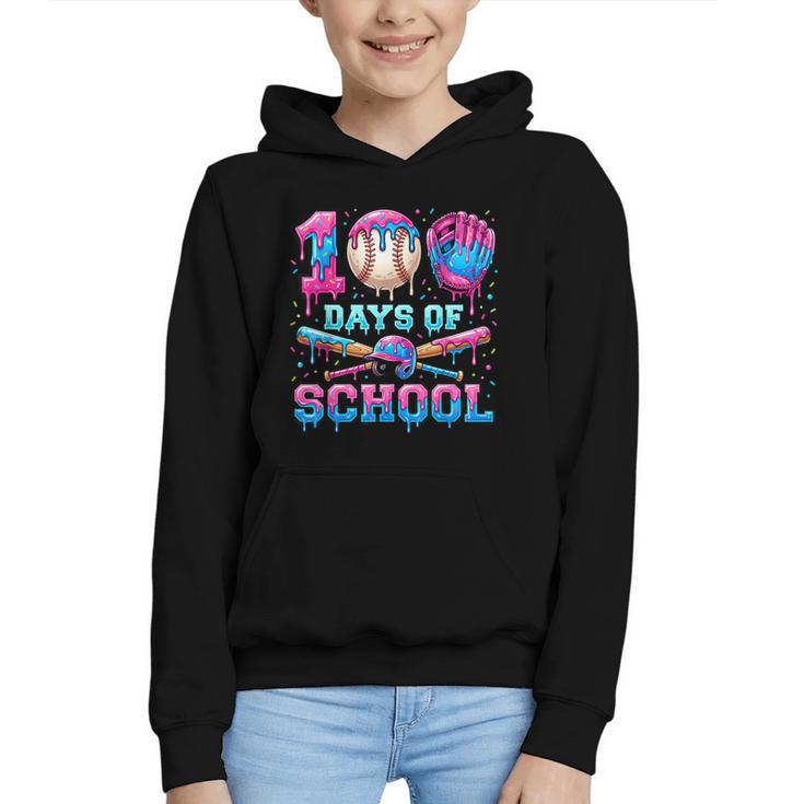 100 Days Of School Baseball Sports Drip Graphic Graphic Youth Hoodie