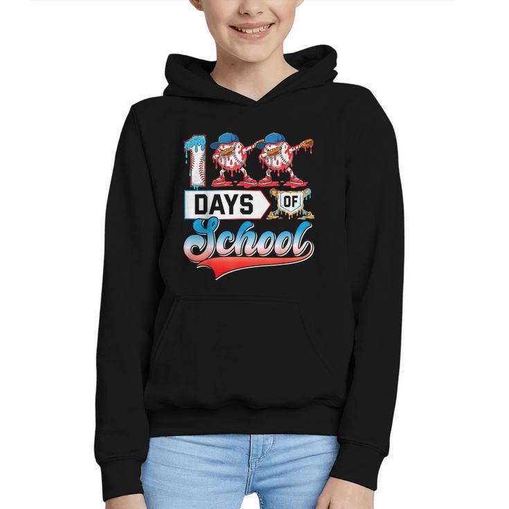 100 Days Of School Boys Baseball Drip 100th Day Dabbing Ball Graphic Youth Hoodie