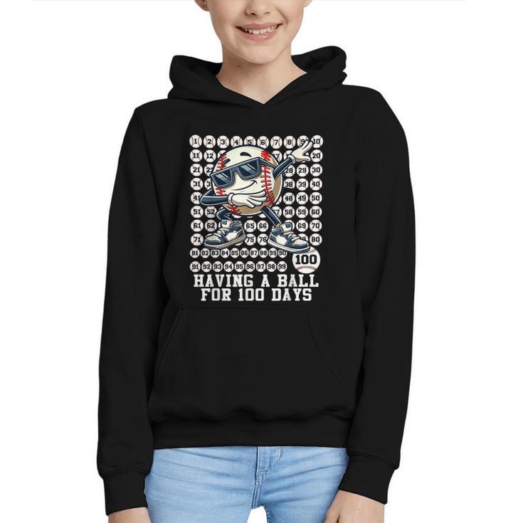 100 Days Of School Boys Dabbing Baseball 100th Day Of School Graphic Youth Hoodie