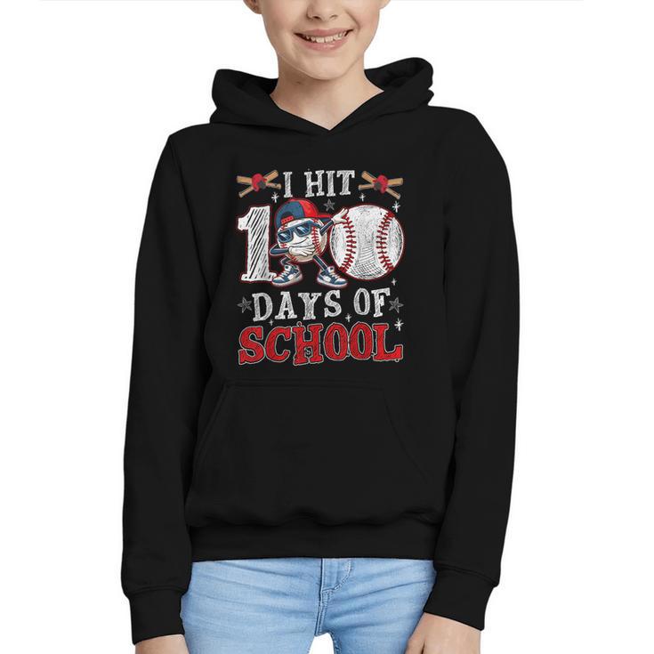 100 Days Of School Dabbing Baseball Hit Student Kids Boys Graphic Youth Hoodie