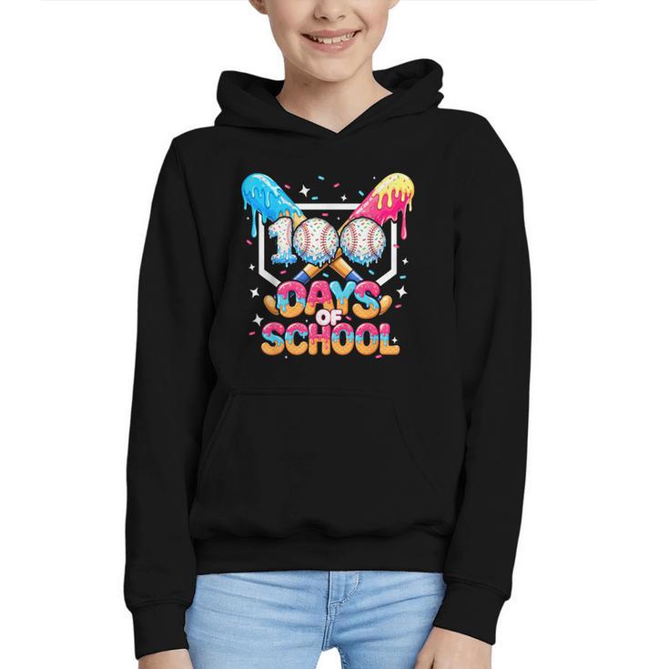 100 Days Of School Ice Cream Baseball Player For Kids Boys Graphic Youth Hoodie