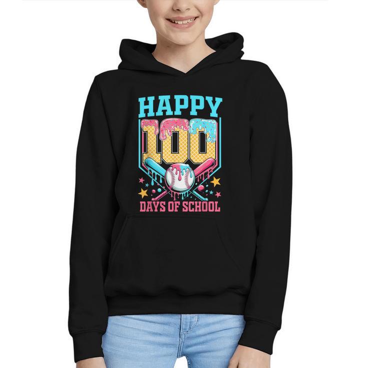 100 Days Of School Kids Baseball Drip 100th Day Of School Graphic Youth Hoodie