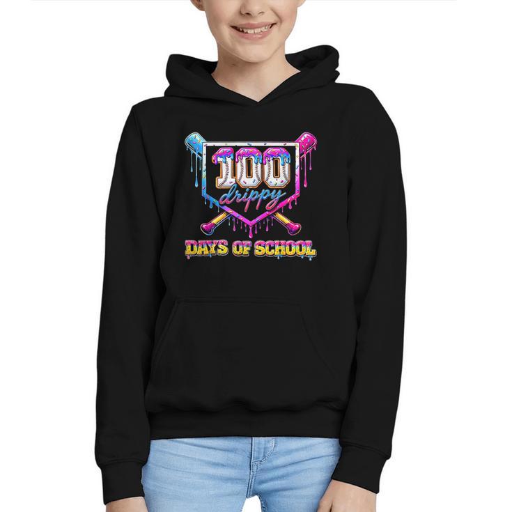 100 Drippy Days Of School Baseball For Boy Kids Graphic Youth Hoodie