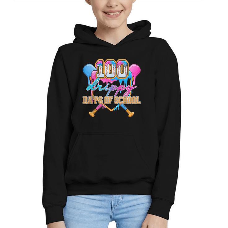 100 Drippy Days Of School Baseball Ice Cream Drip Boys Kids Graphic Youth Hoodie