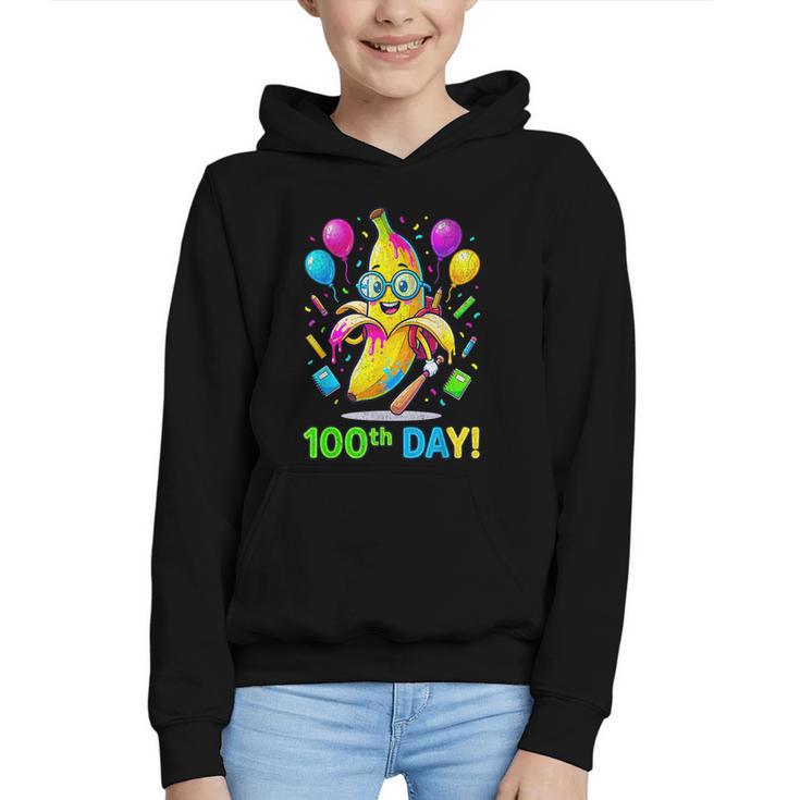 100th Day Of School Banana Baseball Drip For Kids Youth Girl Graphic Youth Hoodie