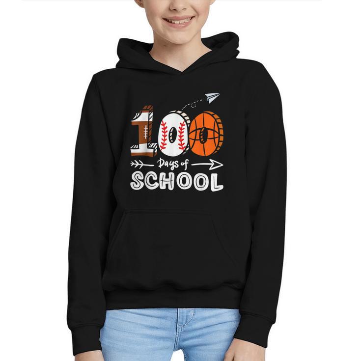 100th Day Of School Basketball Baseball Football Kids Boys Graphic Youth Hoodie