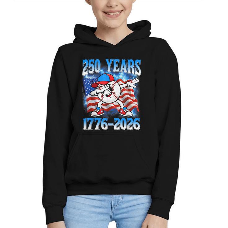 250 Years 1776 2026 250th Baseball American Flag 4th Of July Graphic Youth Hoodie