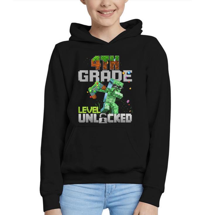 4th Grade Level Unlocked Back To School Pixel Game Graphic Youth Hoodie