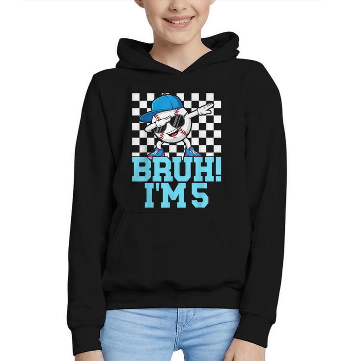 5th Birthday Dabbing Baseball Boys Bruh I'm 5 Year Old Graphic Youth Hoodie