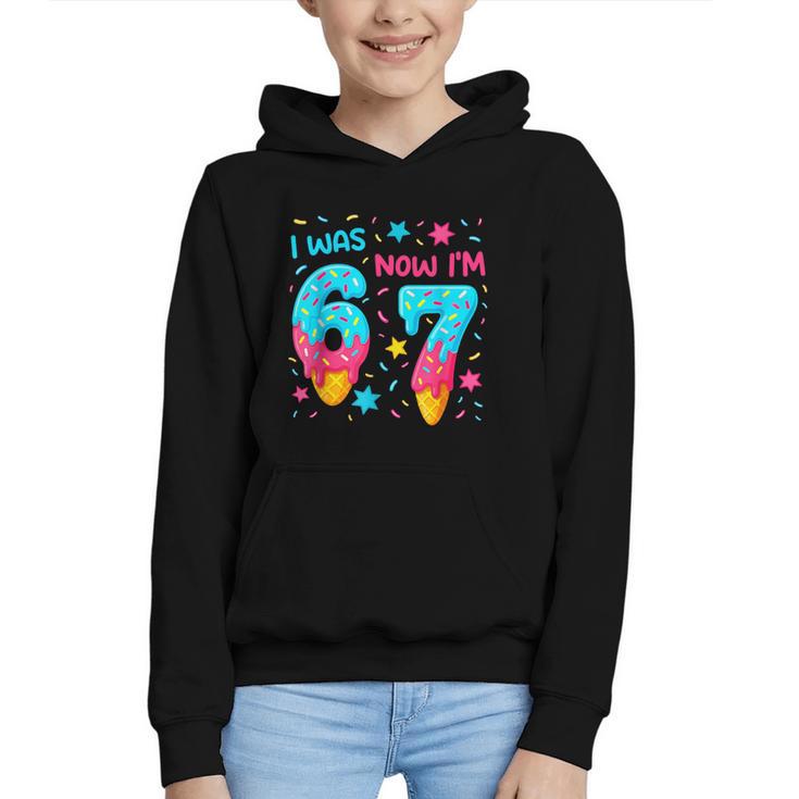 I Was 6 Now I'm 7 67 Birthday Baseball Drip 7 Year Old Graphic Youth Hoodie