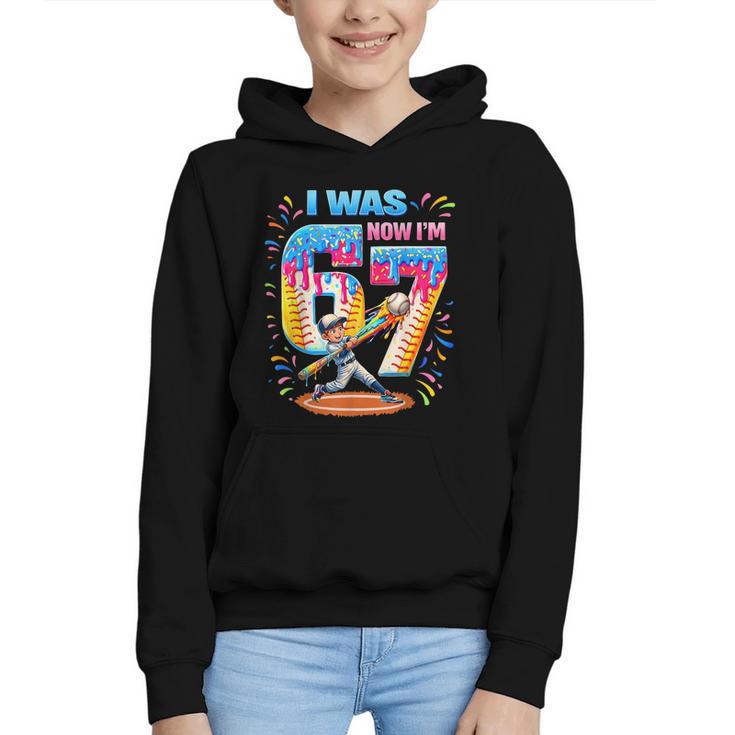 I Was 6 Now I'm 7 Baseball Birthday Boy For Teens Kids Graphic Youth Hoodie