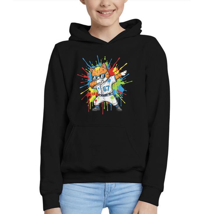 67 Baseball Dabbing Cat 6 7 Dripping Ice Cream Meme Graphic Youth Hoodie