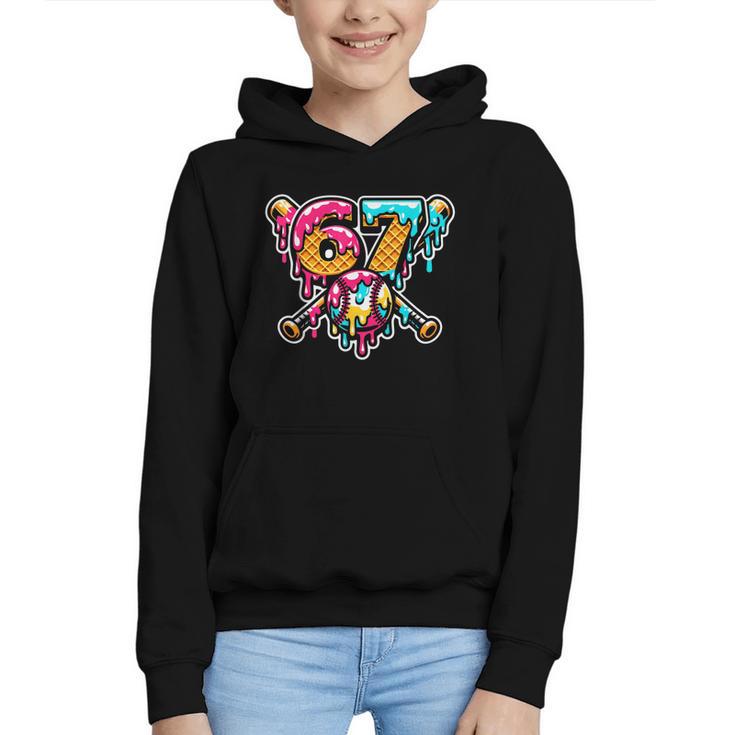 67 Baseball Ice Cream Drip Number Graphic Youth Hoodie