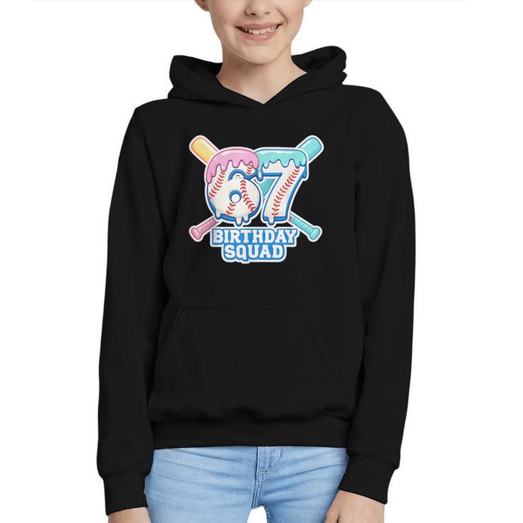 67th Birthday Squad Baseball Ice Cream Drip Birthday Squad Graphic Youth Hoodie