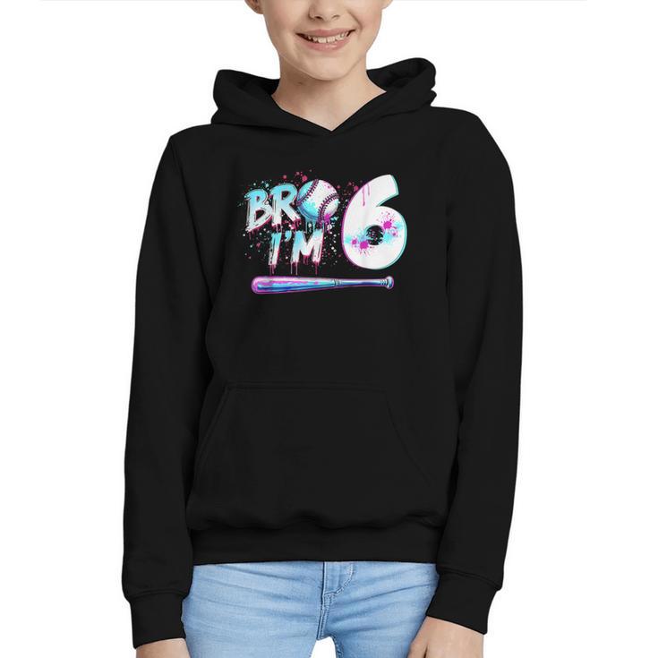 6th Birthday Boy Bro I'm 6 Year Old Baseball Ice Cream Drip Graphic Youth Hoodie