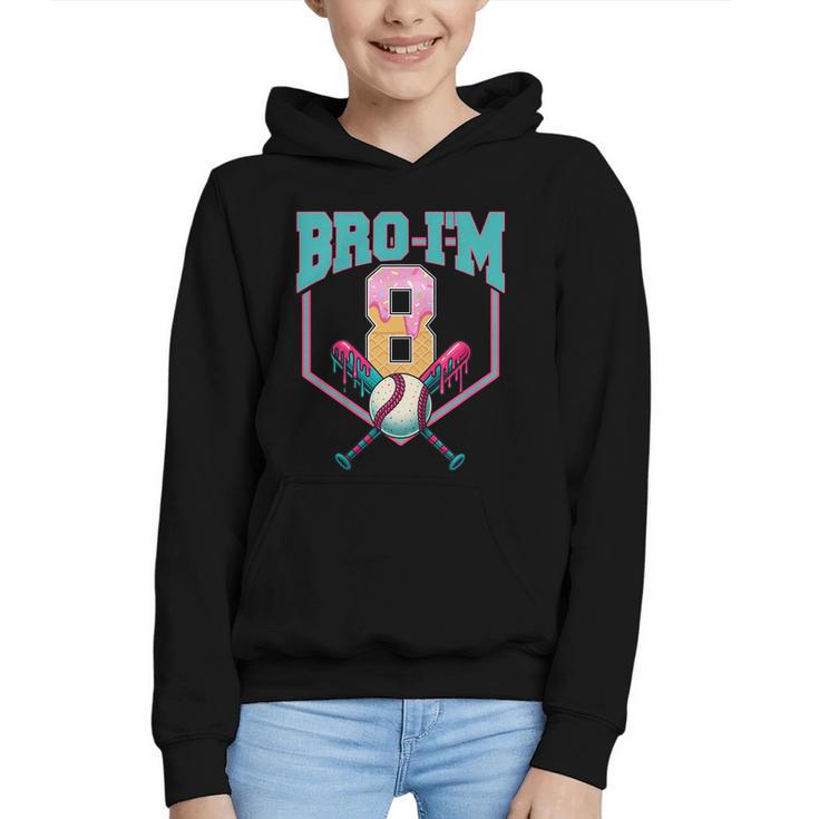 8th Birthday Boy Bro I'm 8 Years Old Baseball Theme Graphic Youth Hoodie