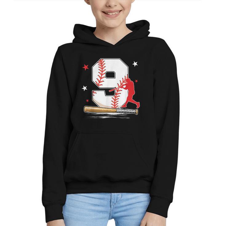 9 Years Old Baseball Birthday Boy 9th Bday Party Graphic Youth Hoodie