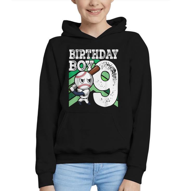 9th Birthday Baseball Birthday Party 9th Birthday Boy Graphic Youth Hoodie