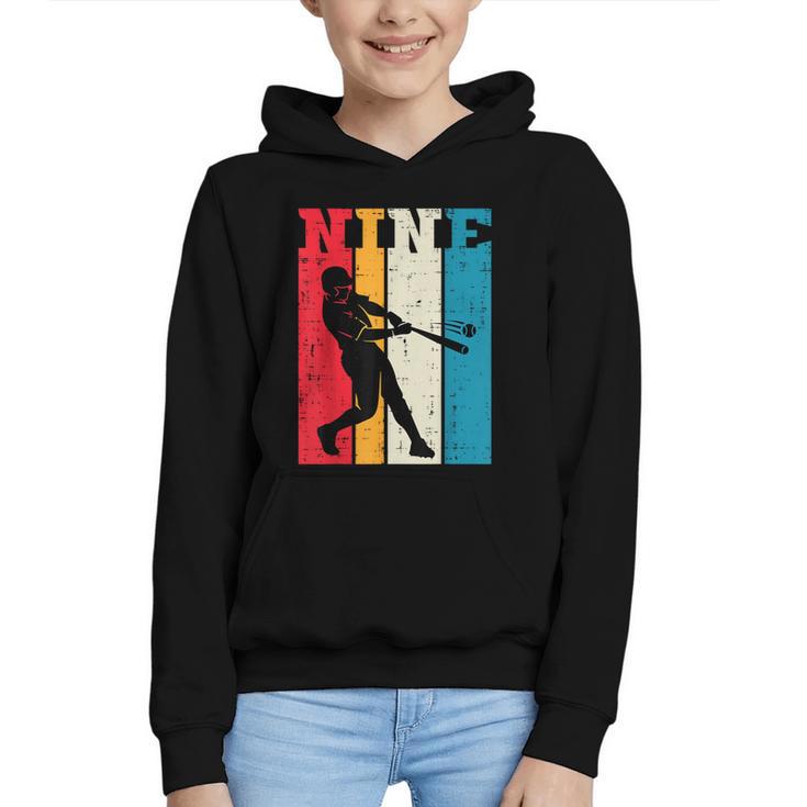 9th Birthday Nine Baseball Batter 9 Year Old Bday Boys Kids Graphic Youth Hoodie