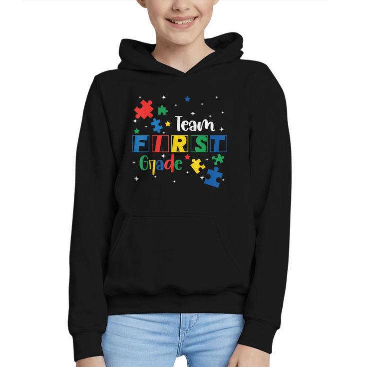 Back To School Autism Puzzle Pieces Autistic First Grade ASD Graphic Youth Hoodie
