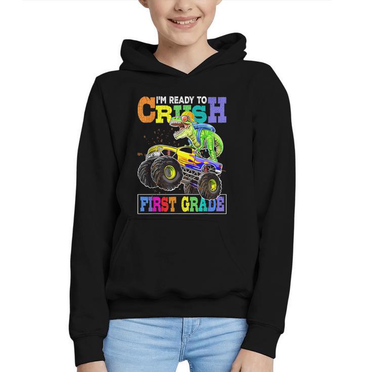Back To School Boy Dinosaur I'm Ready To Crush First Grade Graphic Youth Hoodie