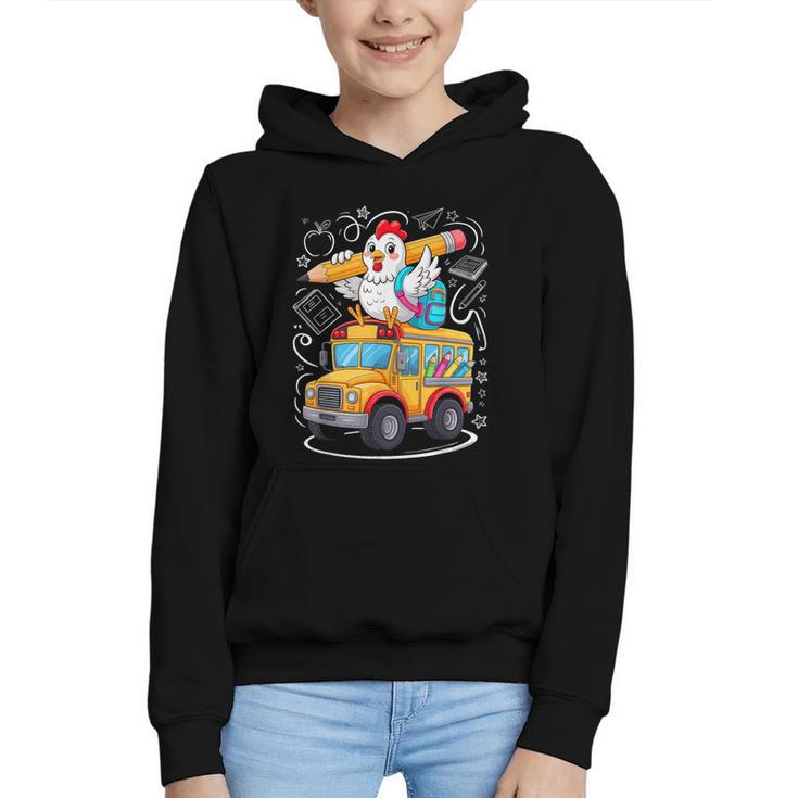 Back To School Chicken School Bus 100 Days Of School Graphic Youth Hoodie