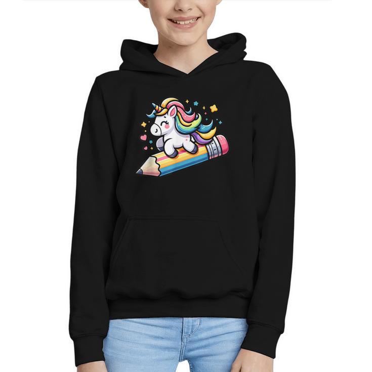 Back To School Unicorn Riding A Pencil Graphic Youth Hoodie