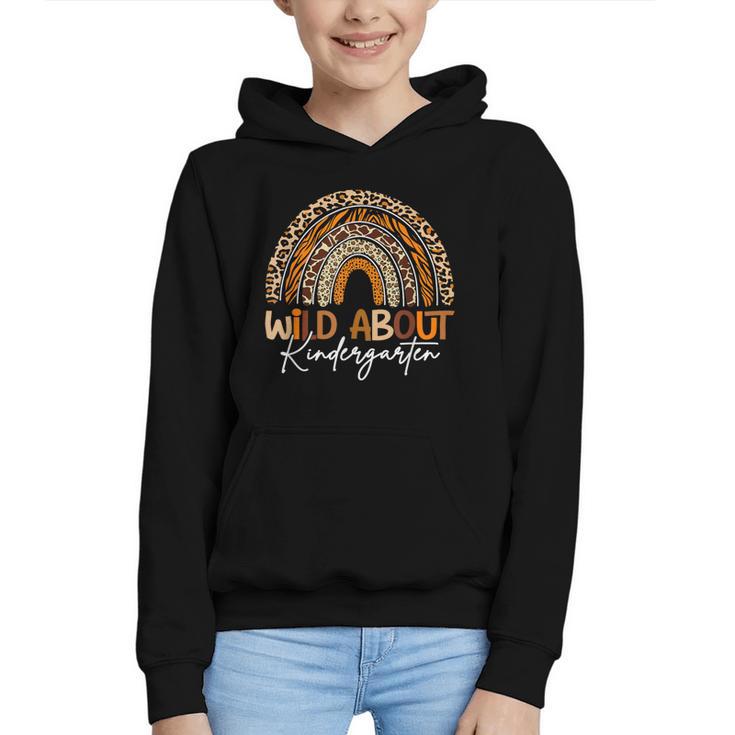 Back To School Wild About Kindergarten Leopard Rainbow Graphic Youth Hoodie