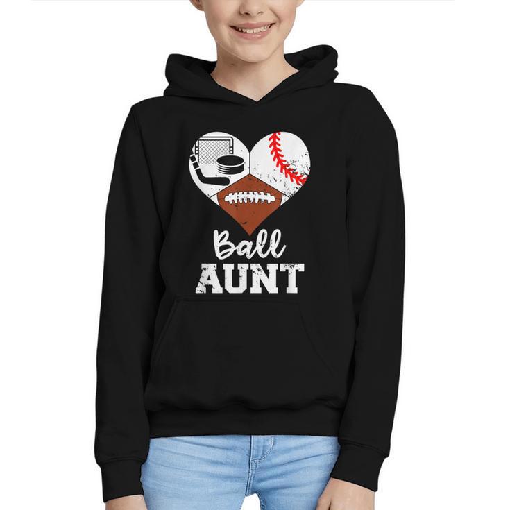 Ball Aunt Heart Football Baseball Hockey Game Day Graphic Youth Hoodie