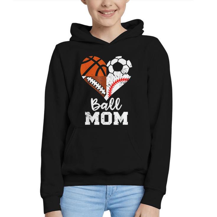 Ball Mom Heart Soccer Basketball Baseball Football Mom Graphic Youth Hoodie
