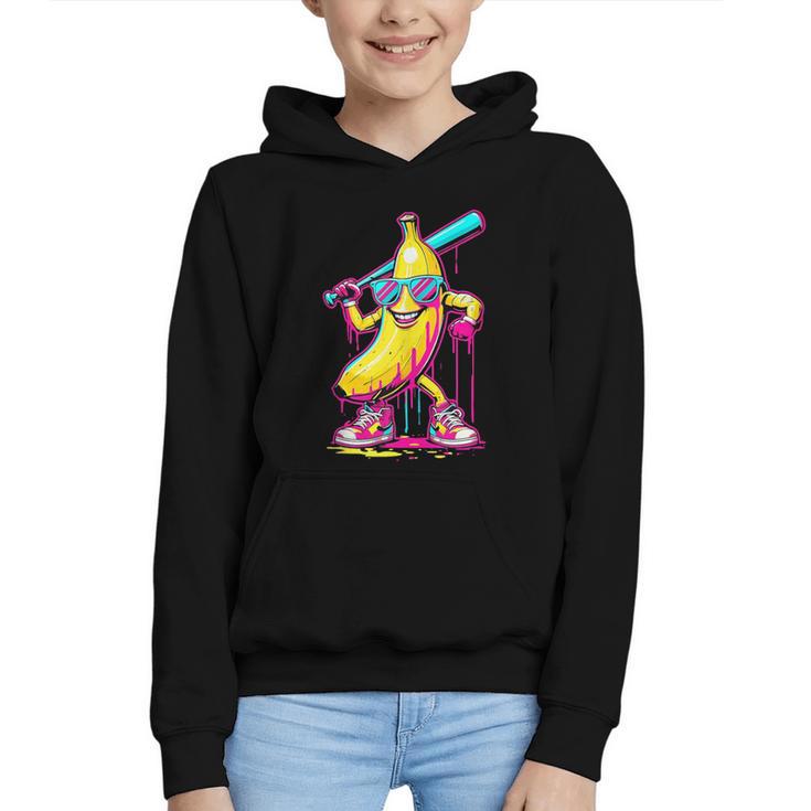 Banana With Baseball Bat Street Baseball Drip Graphic Youth Hoodie
