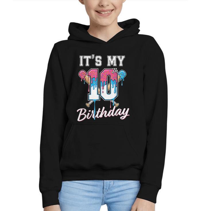 Baseball 10 Year Old Ice Cream Drip 10th Birthday Boys Graphic Youth Hoodie
