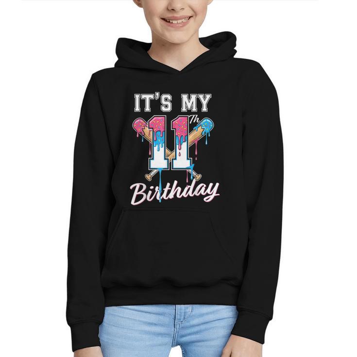 Baseball 11 Year Old Ice Cream Drip 11th Birthday Boys Graphic Youth Hoodie