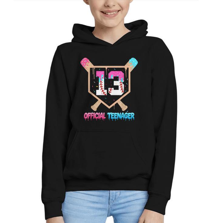 Baseball 13 Year Ice Cream Drip 13th Bday Official Teenager Graphic Youth Hoodie