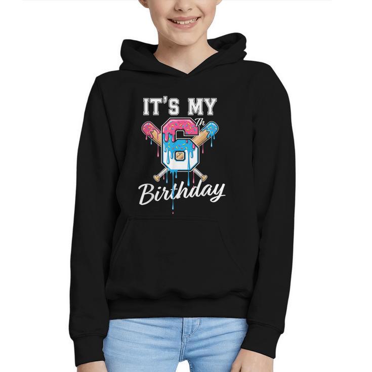 Baseball 6 Year Old Ice Cream Drip 6th Birthday Boy Number 6 Graphic Youth Hoodie