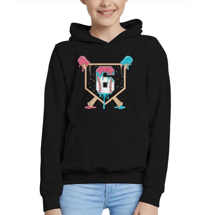 Baseball 6 Year Old Ice Cream Drip 6th Birthday Boys Player Graphic Youth Hoodie