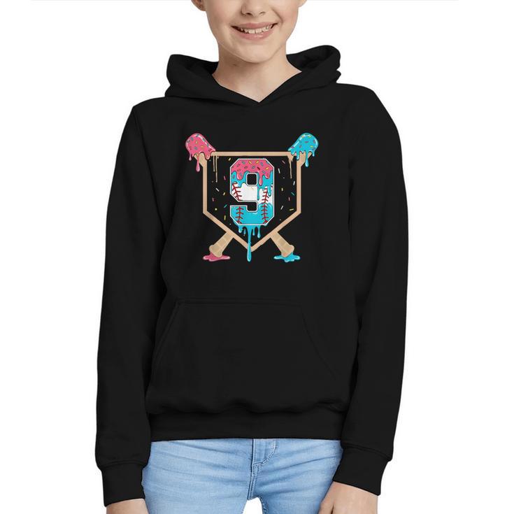 Baseball 9 Year Old Ice Cream Drip 9th Birthday Boys Player Graphic Youth Hoodie
