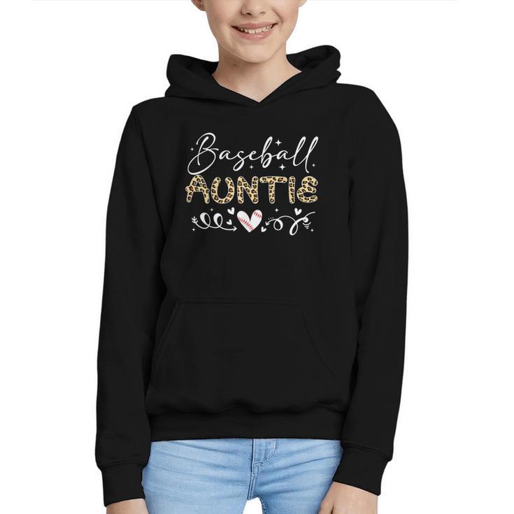 Baseball Auntie Leopard Baseball Heart Graphic Youth Hoodie
