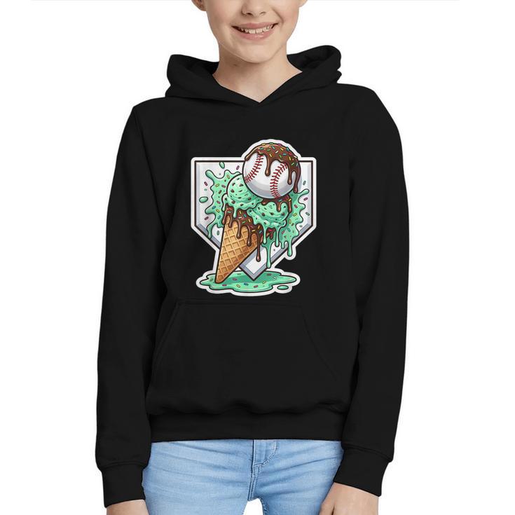 Baseball Boys Ice Cream Drip Baseball Boys Youth Mint Choco Graphic Youth Hoodie