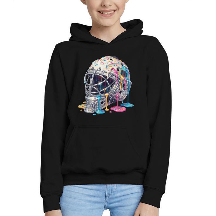 Baseball Catcher Mask Ice Cream Dripping Baseball Boys Graphic Youth Hoodie